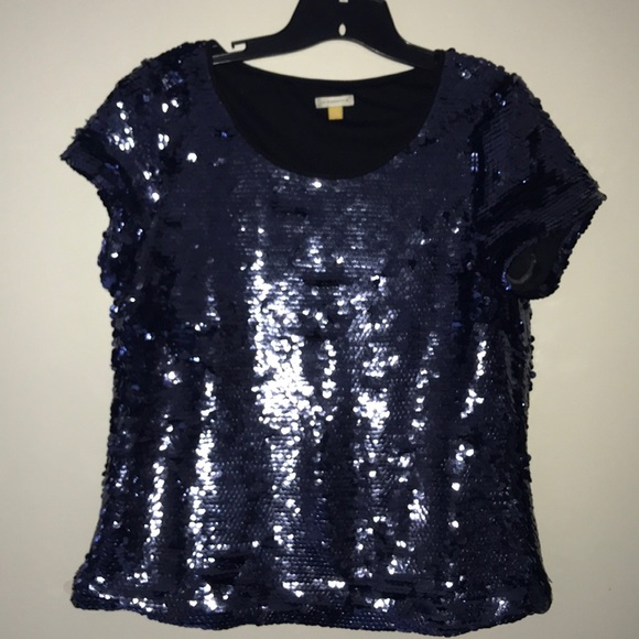leifsdottir Tops - LEIFSDOTTIR (L) SHORT SLV BLUE SEQUIN TOP EUC
